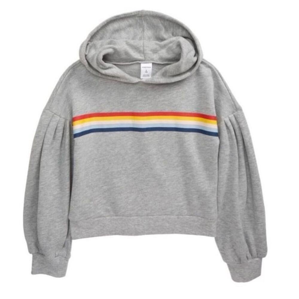 Nordstrom  Girls Balloon Sleeves Hoodie In Grey Heather Rainbow Size‎ Small 7/8